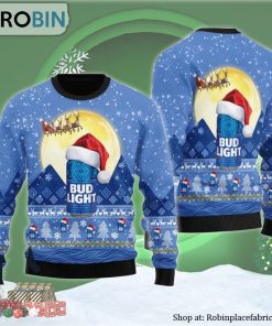 Santa Claus Sleigh Bud Light Ugly Christmas Sweater