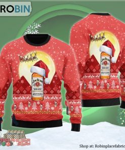 Santa Claus Sleigh Jim Beam Ugly Christmas Sweater Santa Claus Sleigh Jim Beam Ugly Christmas Sweater