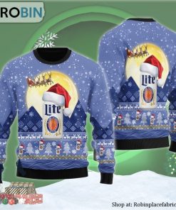 Santa Claus Sleigh Miller Lite Ugly Christmas Sweater Santa Claus Sleigh Miller Lite Ugly Christmas Sweater