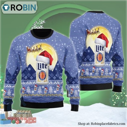 Santa Claus Sleigh Miller Lite Ugly Christmas Sweater