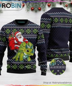 Santa Dinosaur Triceratops Ugly Christmas Sweater