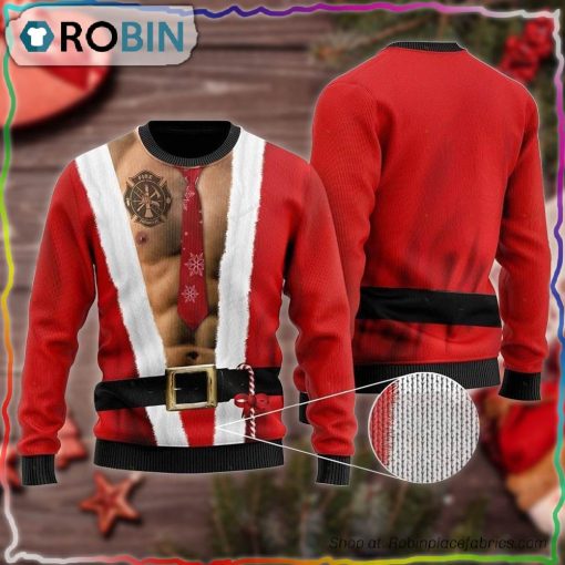 Santa Firefighter Tattoo Six Packs Body Ugly Sweater