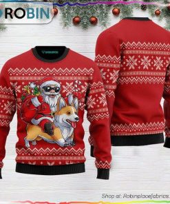 Santa Riding Corgi Ugly Christmas Sweater