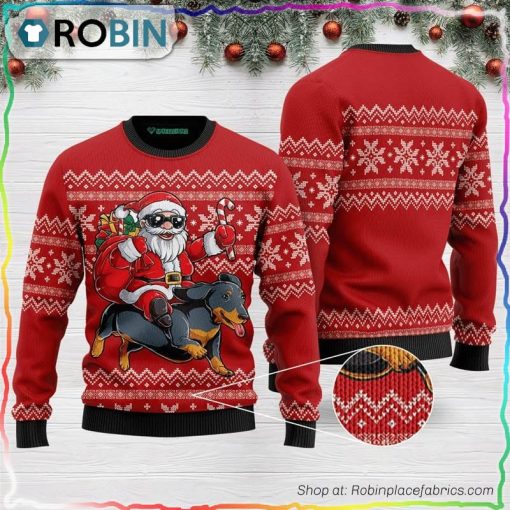Santa Riding Dachshund Ugly Christmas Sweater