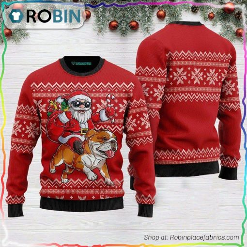 Santa Riding English Bulldog Ugly Christmas Sweater