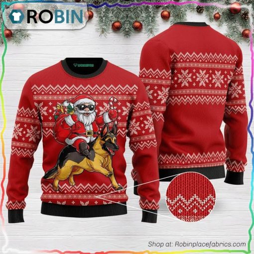Santa Riding German Shepherd Ugly Christmas Sweater