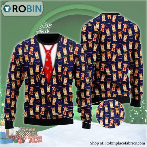 Seamless Christmas Pattern Corgis Ugly Christmas Sweater