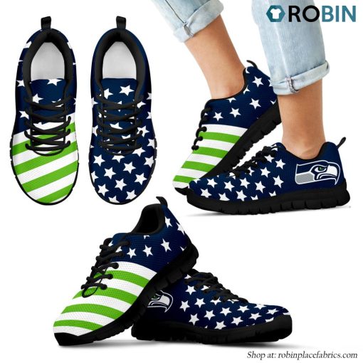 Seattle Seahawks America Flag Full Stars Stripes Pattern Sneaker