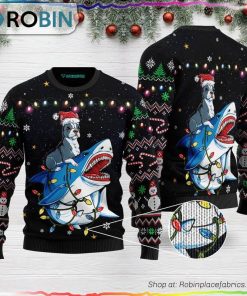 Shark Boston Terrier Ugly Christmas Sweater