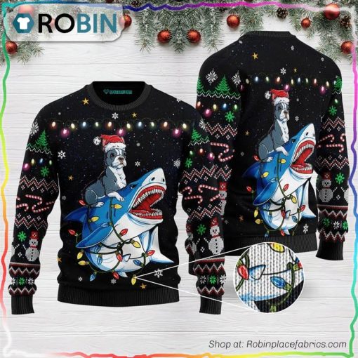 Shark Boston Terrier Ugly Christmas Sweater