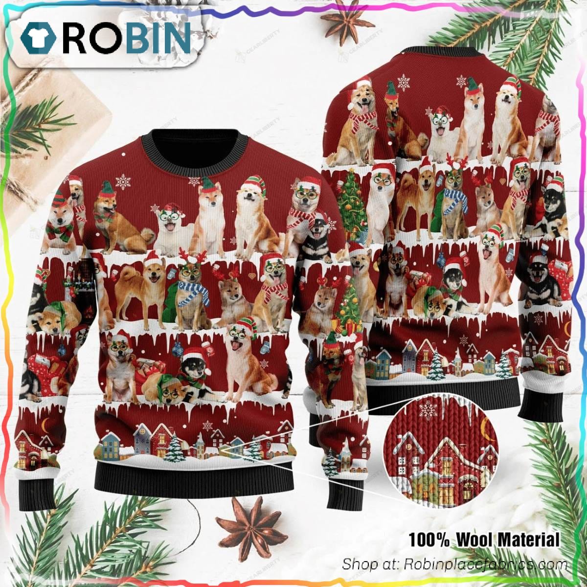 Shiba Inu Ugly Christmas Sweater - RobinPlaceFabrics