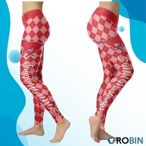 SMU Mustangs Caro Seamless Pattern Womens Sports, Running Leggings