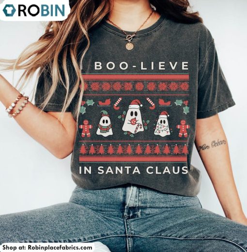 Spooky Christmas Goth Shirt, Cute Christmas Ghost Unisex Hoodie Crewneck