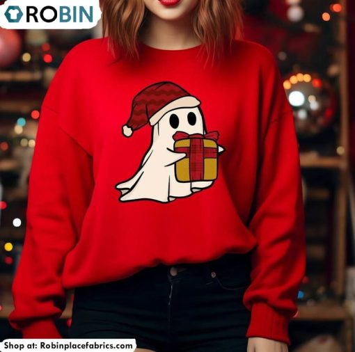 Spooky Christmas Shirt, Friendly Ghost Short Sleeve Sweatshirt