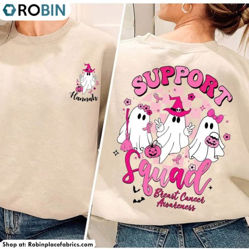 Support Squad Breast Cancer Shirt, Breast Cancer Ghost Short Sleeve Crewneck