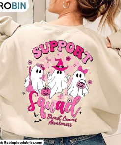 Support Squad Breast Cancer Shirt, Breast Cancer Ghost Short Sleeve Crewneck