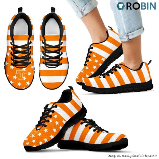 Tennessee Volunteers America Flag Stripes Pattern Breathable Running Shoes