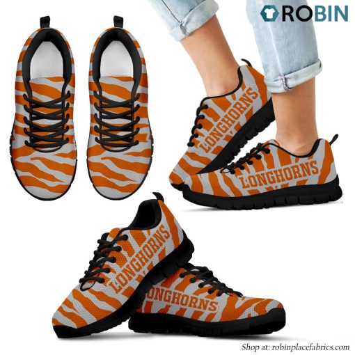 Texas Longhorns Tiger Skin Stripes Pattern Printed Breathable Running Shoes