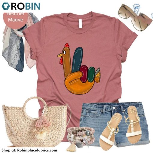 Trendy Peace Sign Turkey Shirt, Peacefull Turkey Thanksgiving Tank Top Short Sleeve