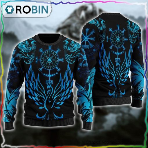 Viking Phoenix Vegvisir Blue Ugly Christmas Sweater