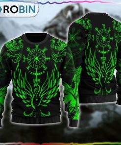 Viking Phoenix Vegvisir Green Ugly Christmas Sweater