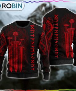 Viking Sword Red Ugly Christmas Sweater