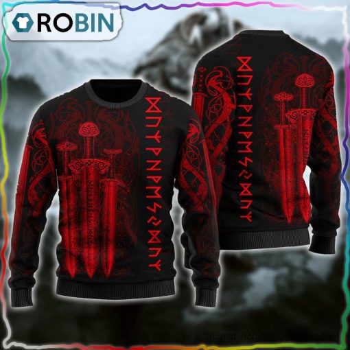 Viking Sword Red Ugly Christmas Sweater
