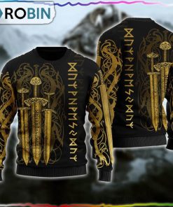 Viking Sword Yellow Ugly Christmas Sweater