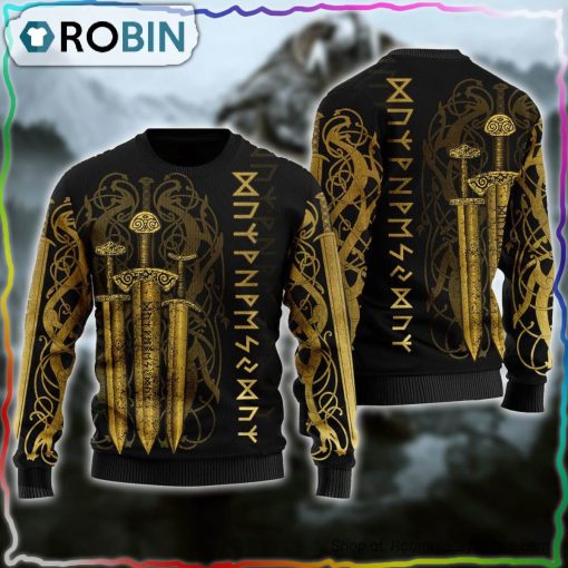 Viking Sword Yellow Ugly Christmas Sweater