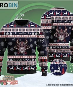 Viking Till Valhalla Never Kneel Ugly Christmas Sweater