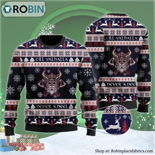 Viking Till Valhalla Never Kneel Ugly Christmas Sweater