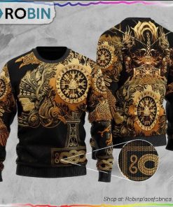 Viking Valkyrie Valknut Vegvisir With Mjolnir Ugly Christmas Sweater