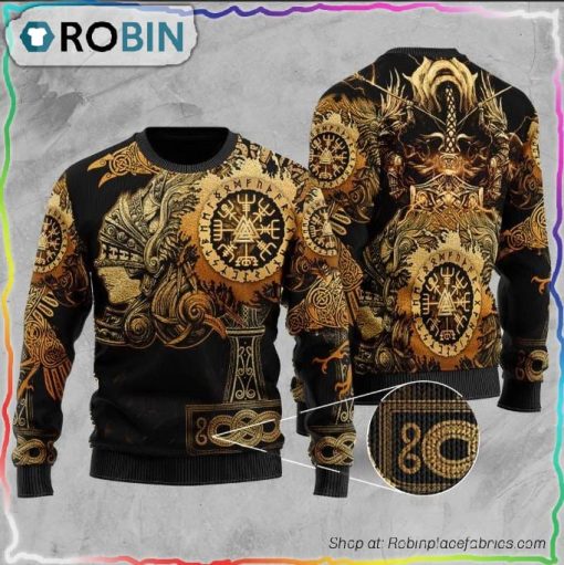 Viking Valkyrie Valknut Vegvisir With Mjolnir Ugly Christmas Sweater