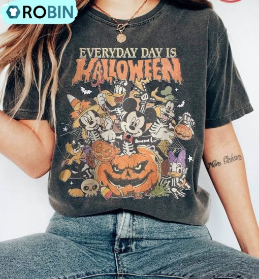 Vintage Mickey And Friends Shirt, Skeleton Halloween Comfort Hoodie Long Sleeve