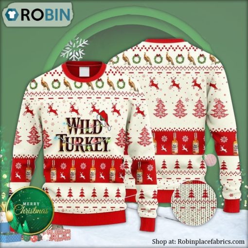 Wild Turkey Whiskey Reindeer Snowy Night Ugly Christmas Sweater