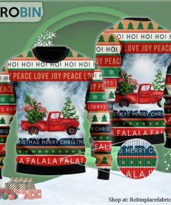 Xmas Flamingos Ride Red Truck Ugly Christmas Sweater