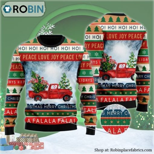 Xmas Flamingos Ride Red Truck Ugly Christmas Sweater