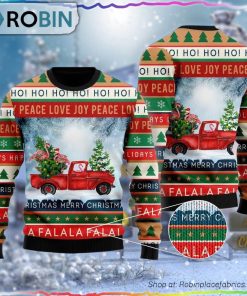 Xmas Flamingos Ride Red Truck Ugly Sweater