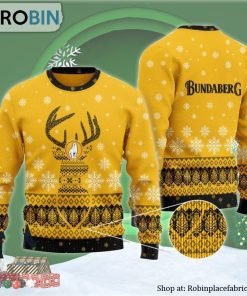 Yellow Bundaberg Reindeer Snowy Ugly Christmas Sweater