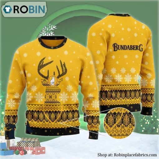Yellow Bundaberg Reindeer Snowy Ugly Christmas Sweater