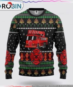 3D Firefighter Truck Ugly Christmas Sweatshirt Christmas Gifts For Firefighters