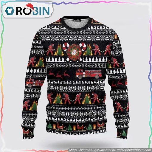 3D Santa Village Firefighter Ugly Sweater Christmas Gifts For Firefighters