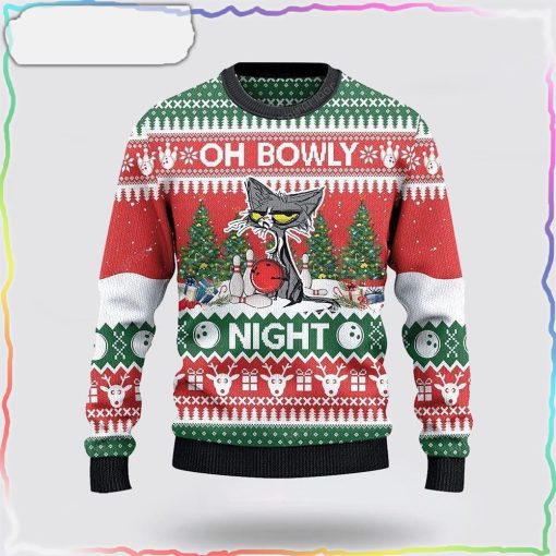 Bowling Lovers Gift Oh Bowly Night Grumpy Cat Ugly Christmas Sweater Christmas Gift For Bowling Enthusiasts