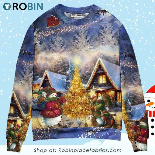 Christmas Santa Claus Reindeer Snowman Family In Love Gift Light Art Style Christmas Ugly Sweater, Sweatshirt
