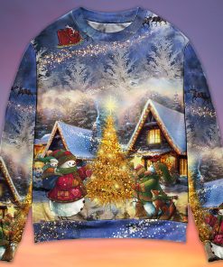 Christmas Santa Claus Reindeer Snowman Family In Love Gift Light Art Style Christmas Ugly Sweater, Sweatshirt
