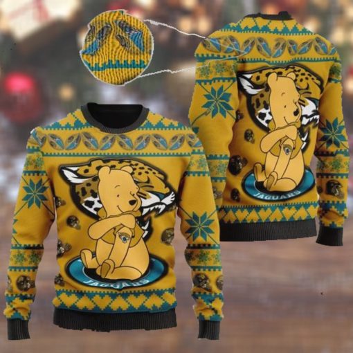 Jacksonville Jaguars NFL American Football Team Logo Cute Winnie The Pooh Bear 3D Ugly Christmas Sweater Days
