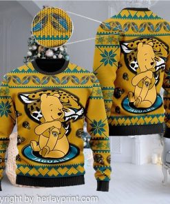 Jacksonville Jaguars NFL American Football Team Logo Cute Winnie The Pooh Bear 3D Ugly Christmas Sweater Days