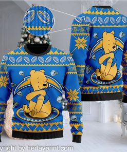 Los Angeles Chargers NFL American Football Team Logo Cute Winnie The Pooh Bear 3D Ugly Christmas Sweater Days