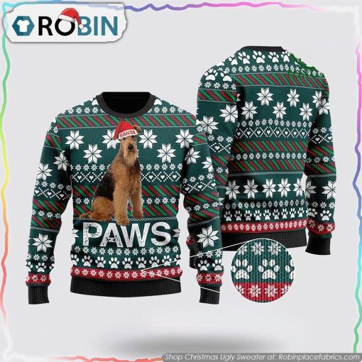 Airedale Terrier Santa Printed Christmas Ugly Sweater, Pet Lover Christmas Sweater