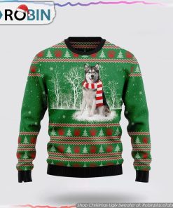 Alaskan Malamute Winter Tree Ugly Christmas Sweater, Pet Lover Christmas Sweater